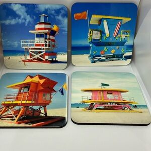 Miami Beach lifeguard stands coaster set